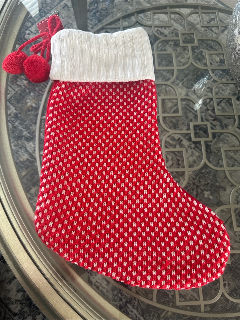 Ashland Red and White Knit Holiday Stocking with Pom-Pom